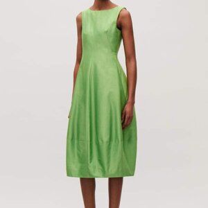 COS Cocoon Cotton-silk Midi Dress Green Sz US 6 / EU 38